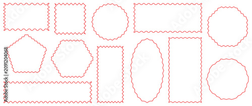 Fotografía Collection of hand drawn wavy frames and abstract borders in red outline
