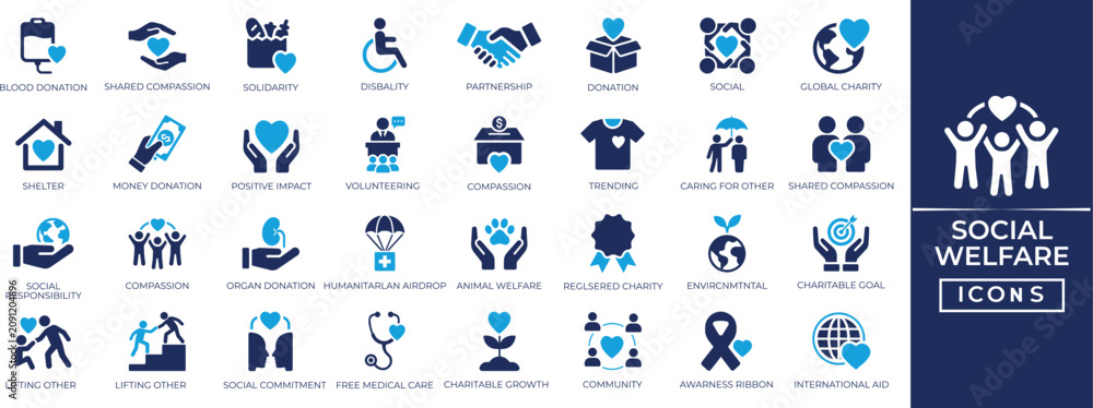 Foto Social welfare solid icon set