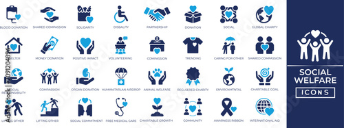 Obraz na płótnie Social welfare solid icon set