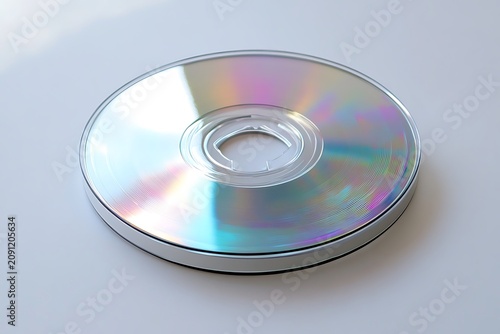 Stacked blank recordable discs with iridescent reflective surface on plain background