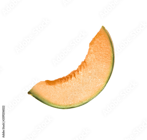 Obraz na plátně Flying fresh raw ripe cantaloupe melon isolated on a white background