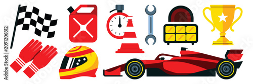 фотографія Formula One Racing Equipment Cartoon Style Vector Illustration Featuring Race Ca