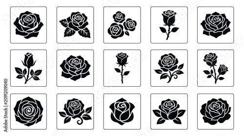 Foto Dynamic Black and White Minimalist Rose Illustrations Collection for Digital and