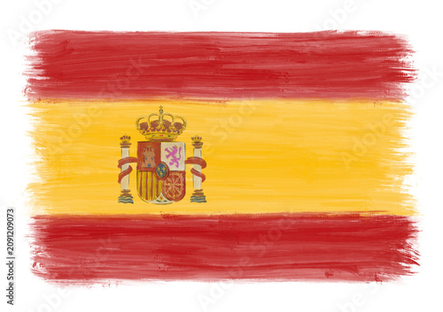 Hand-painted Spanish flag with expressive ink brushstrokes, original digital artwork, transparent PNG, vibrant national illustration.