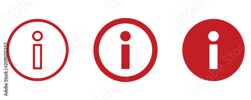 Foto Set of three red information circle icons with thin and bold outline styles info