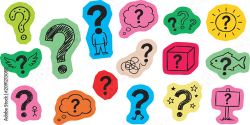 Tableau sur toile Collection of diverse question marks in various shapes, colors, and styles, representing curiosity and inquiry