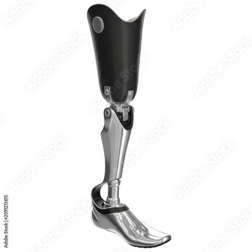 Modern prosthetic leg on human foot