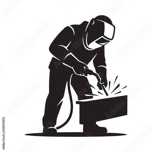 Bild auf Leinwand Welder Silhouette Against White Background Industrial Craftsmanship Illustration