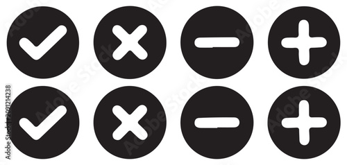 Tableau sur toile Circle button icons set with plus minus and cross symbols