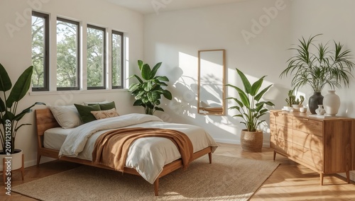 Bright Room With Plants and Natural Light, Featuring a Bed and a Dresser