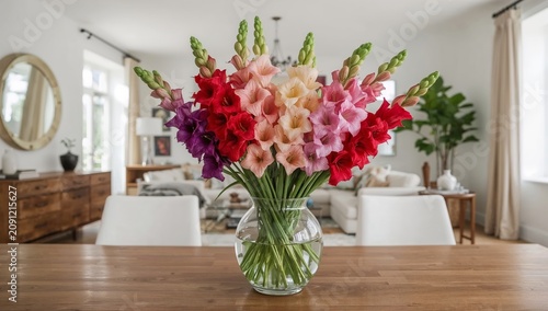 Flowers in a Vase on a Table in a Living Room With Soft Light and Furniture i...