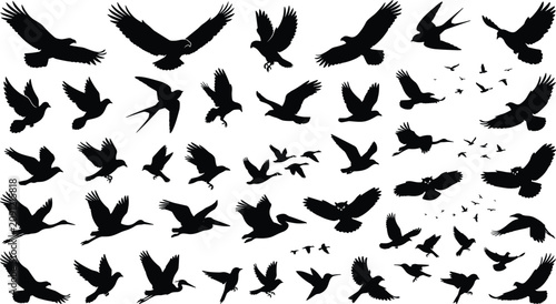 Konstfotografi Flock of birds in flight graphic elements bundle with migratory ducks perched cr