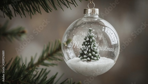 Glass Ornament With a Small Tree and Message for Christmas