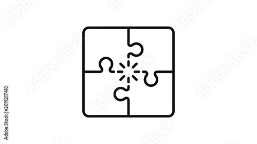 Minimalist outline icon of a four piece puzzle square assembly.