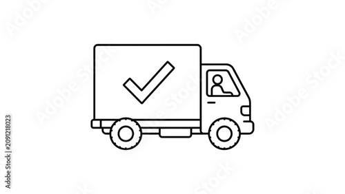 Outline icon of a delivery truck with a checkmark symbol.