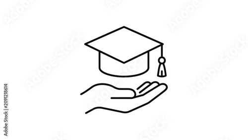 A hand holding a graduation cap representing education and support.