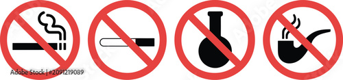 Bild auf Leinwand No Smoking icons, cigarette restriction symbols, anti tobacco warning signs and