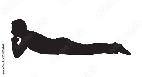 Canvastavla Man Lying Down In Thoughtful Pose Black Silhouette