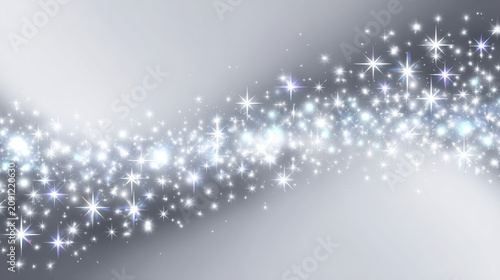 A shimme stream of twinkling silver stars cascades down a soft gradient background, creating a magical and ethereal atmosphere filled with light and wonder.