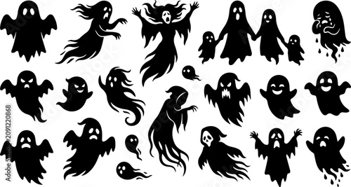Obraz na płótnie Halloween Ghost Silhouette Collection – Floating Spirit, Spooky Specter, Horror