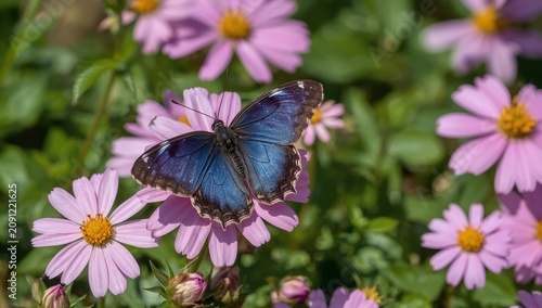 Butterfly Sits on Pink Flower in Garden During Sunny Day
