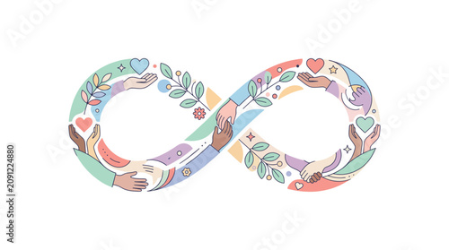 Infinite Ribbon of Giving Formed by Helping Hands and Hearts