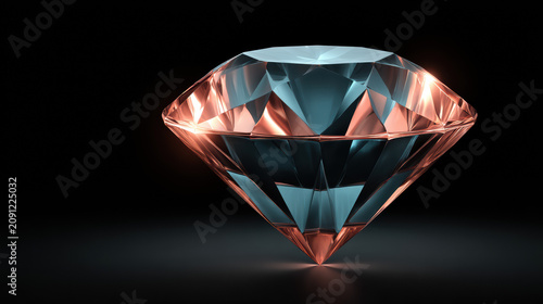 A stunning blue and orange gemstone with its precise facets reflects light beautifully in the dark, creating an elegant and eye-catching 3D rendered image.