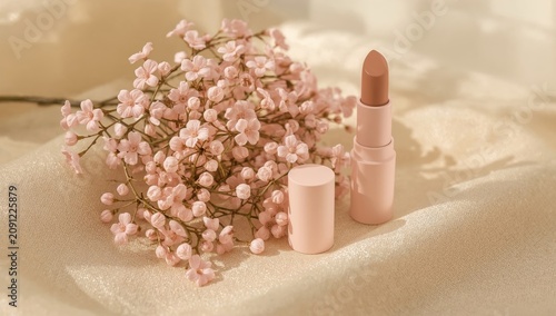 Cosmetic Product and Pink Flowers Arranged on Smooth Surface During Daylight