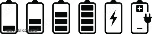 Photos Battery level icons set with charging symbol