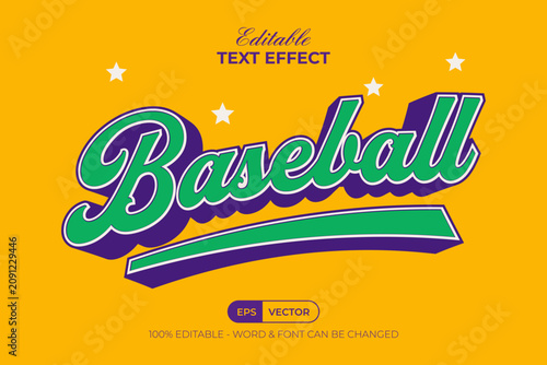 Baseball Editable Text Effect 3D Curved Green Purple Color Style.