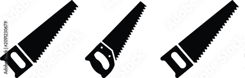 Foto Carpentry hand saw silhouettes icon set, wood cutting construction tools flat ve