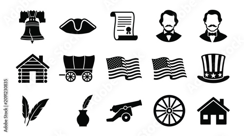 Early American History Silhouette Icon Set