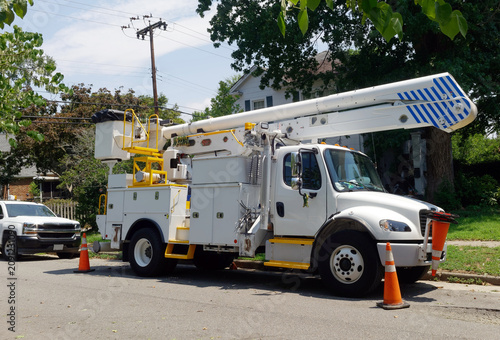 Utility truck parked on residential street