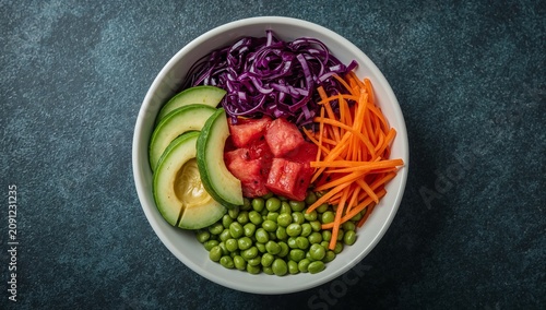 Colorful Bowl of Fresh Vegetables on a Dark Surface During Daytime