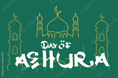 Quadro em tela Ashura day handwritten with colorful outline silhouette of mosque building