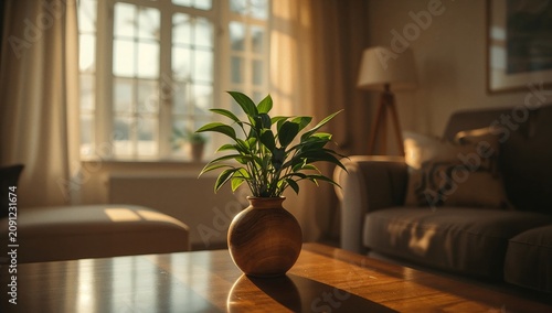 Bright Indoor Setting With Plant on Table in Living Room During Late Afternoon