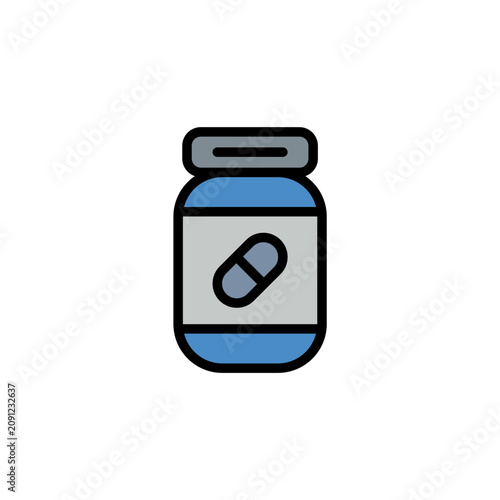 pill bottle Colored Outline and Fill Icon, Editable Stroke, Vector Illustration