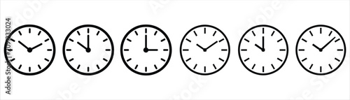 Obraz na płótnie Analog Clock Icons Collection Showing Different Time Positions with Minimal Outl