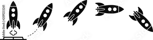 Принти на полотні Black rocket ship icons in different flight positions