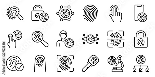 Foto Set of outline icons related to fingerprint