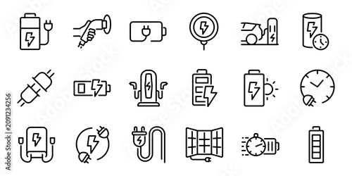 Foto Set of outline icons related to charging