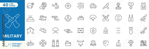 Quadro su tela Military line icons set