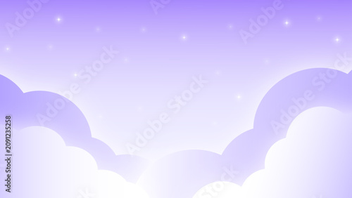 Tableau sur toile 空と雲のゆめかわフレーム背景 ラベンダー 横長 16:9