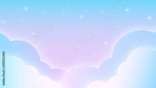 空と雲のゆめかわフレーム背景 水色 ピンク 横長 16:9 