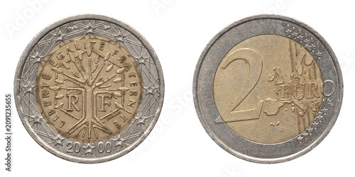 Old 2 Euro coin 2000. png isolated on transparent background.