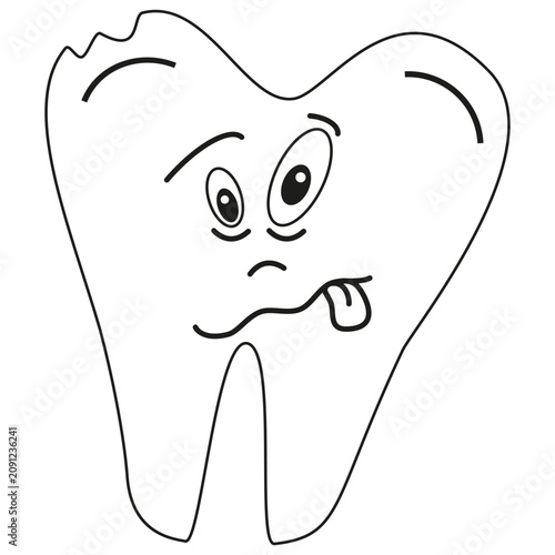 Broken tooth icon. Crazy cartoon character. Dental trauma symbol. Vector pain face