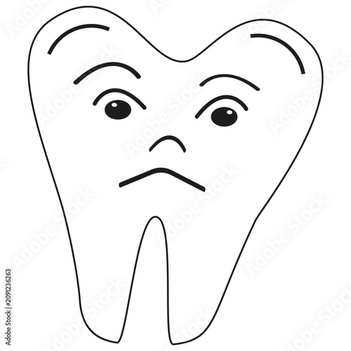 Cartoon tooth icon. Sad dental vector. Pain enamel symbol. Unhealthy oral care