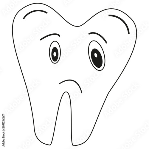 Cartoon tooth icon. Sad dental vector. Pain enamel symbol. Unhealthy oral care