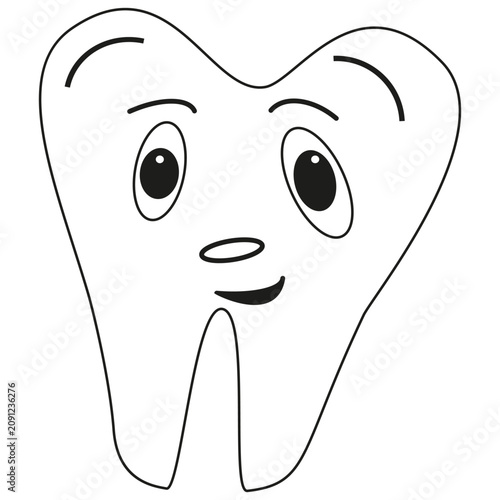 Cartoon tooth icon. Neutral dental vector. Straight mouth symbol. Simple oral care