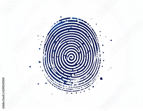 Blue, textured fingerprint, detailed with swirling lines and specks on white